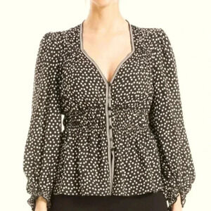 Max Studio Long Sleeve Polkadot Blouse in Black